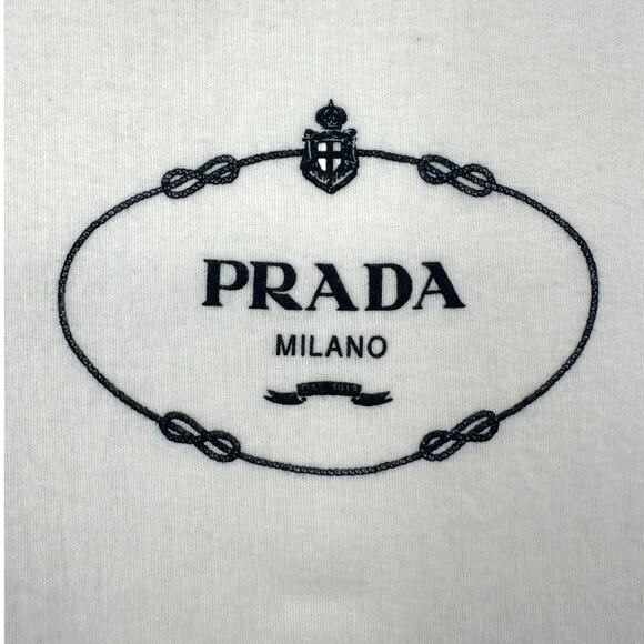 Prada Milano White 100% Cotton Dust Bag Drawstring Black Logo Designer - Picture 3 of 6